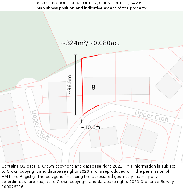 8, UPPER CROFT, NEW TUPTON, CHESTERFIELD, S42 6FD: Plot and title map