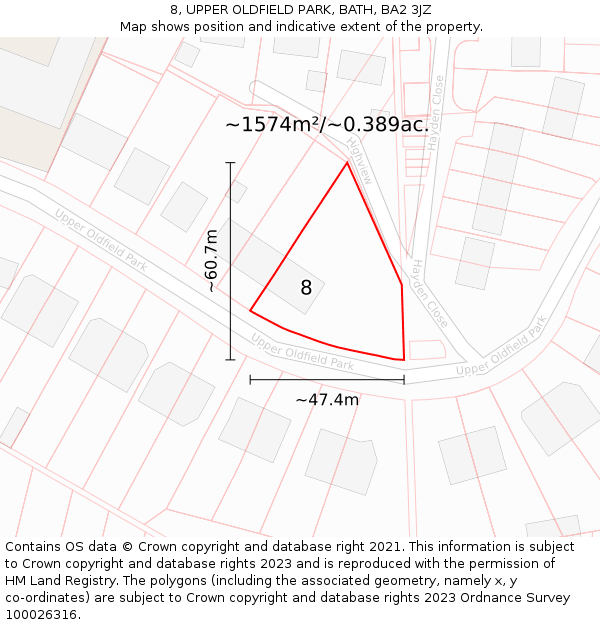 8, UPPER OLDFIELD PARK, BATH, BA2 3JZ: Plot and title map