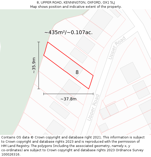 8, UPPER ROAD, KENNINGTON, OXFORD, OX1 5LJ: Plot and title map