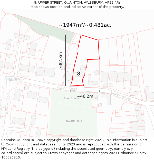 8, UPPER STREET, QUAINTON, AYLESBURY, HP22 4AY: Plot and title map