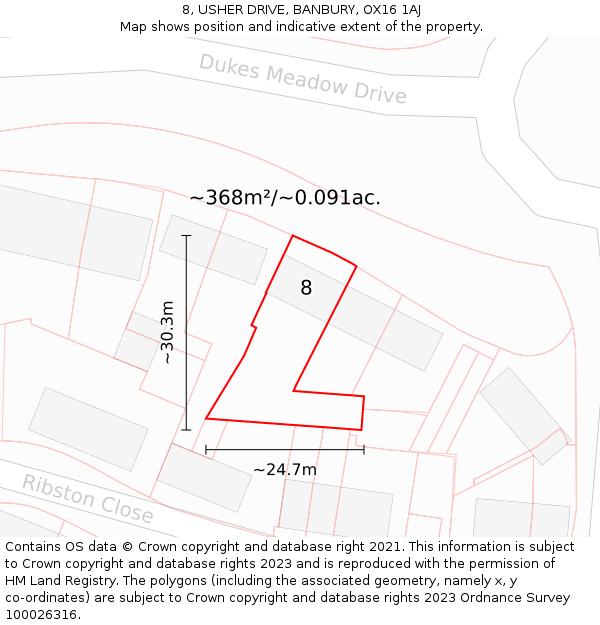 8, USHER DRIVE, BANBURY, OX16 1AJ: Plot and title map