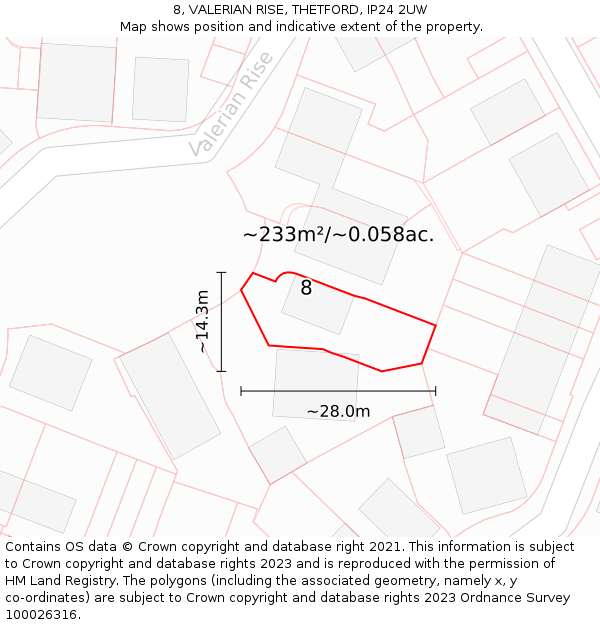 8, VALERIAN RISE, THETFORD, IP24 2UW: Plot and title map