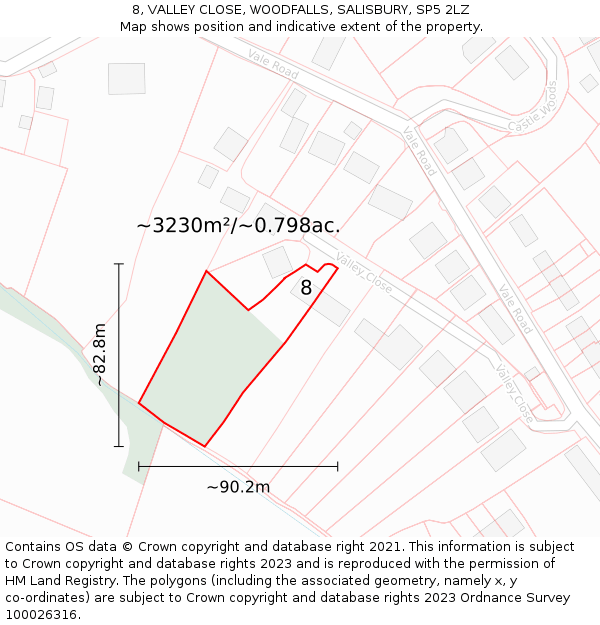 8, VALLEY CLOSE, WOODFALLS, SALISBURY, SP5 2LZ: Plot and title map