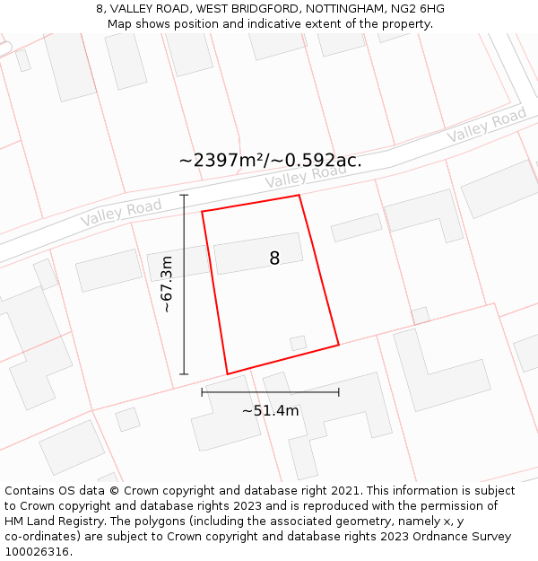 8, VALLEY ROAD, WEST BRIDGFORD, NOTTINGHAM, NG2 6HG: Plot and title map