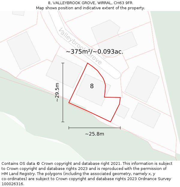 8, VALLEYBROOK GROVE, WIRRAL, CH63 9FR: Plot and title map