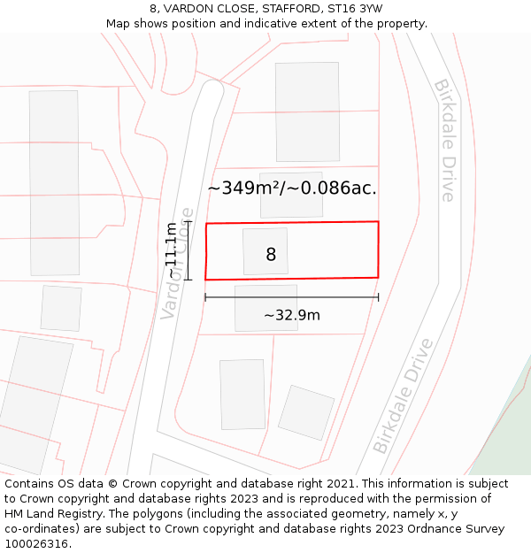 8, VARDON CLOSE, STAFFORD, ST16 3YW: Plot and title map