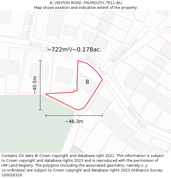 8, VENTON ROAD, FALMOUTH, TR11 4JU: Plot and title map