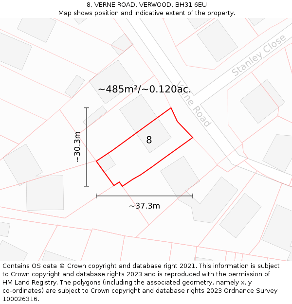 8, VERNE ROAD, VERWOOD, BH31 6EU: Plot and title map