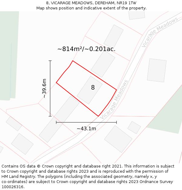 8, VICARAGE MEADOWS, DEREHAM, NR19 1TW: Plot and title map