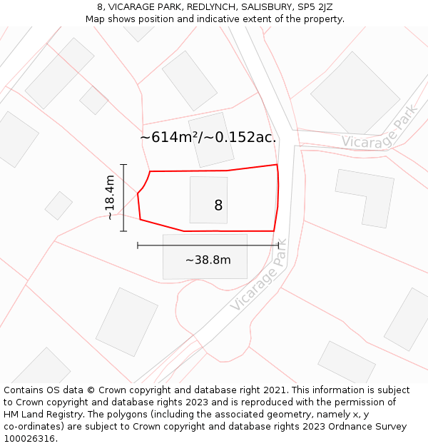 8, VICARAGE PARK, REDLYNCH, SALISBURY, SP5 2JZ: Plot and title map