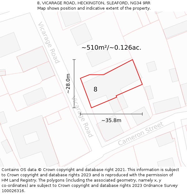 8, VICARAGE ROAD, HECKINGTON, SLEAFORD, NG34 9RR: Plot and title map