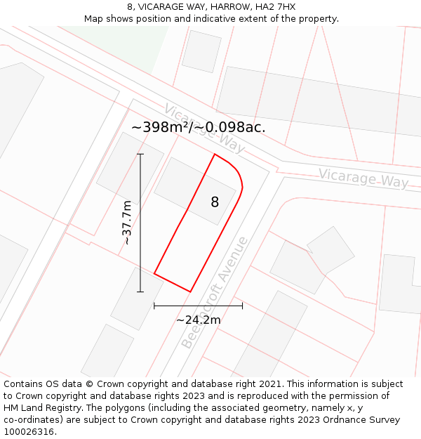 8, VICARAGE WAY, HARROW, HA2 7HX: Plot and title map
