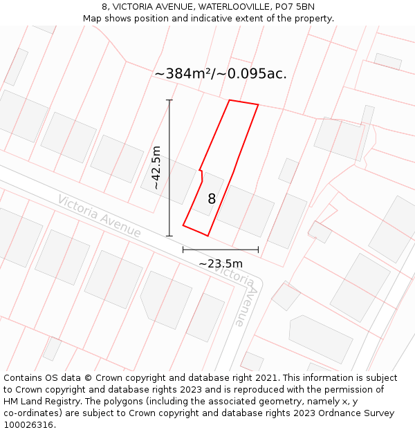 8, VICTORIA AVENUE, WATERLOOVILLE, PO7 5BN: Plot and title map