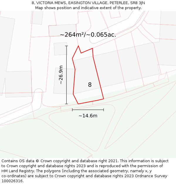 8, VICTORIA MEWS, EASINGTON VILLAGE, PETERLEE, SR8 3JN: Plot and title map