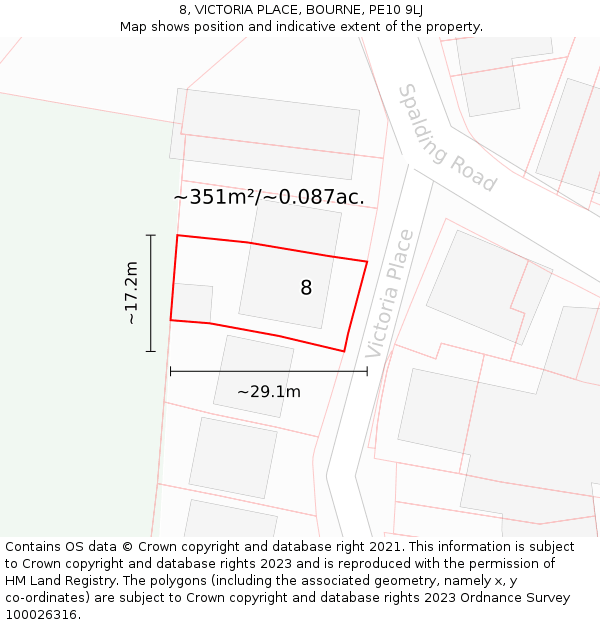 8, VICTORIA PLACE, BOURNE, PE10 9LJ: Plot and title map