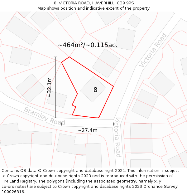 8, VICTORIA ROAD, HAVERHILL, CB9 9PS: Plot and title map