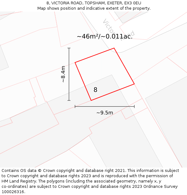 8, VICTORIA ROAD, TOPSHAM, EXETER, EX3 0EU: Plot and title map