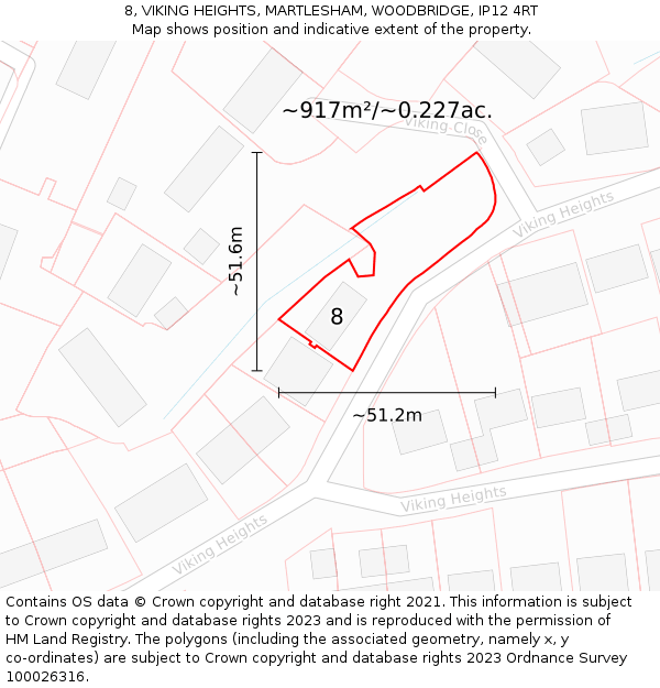 8, VIKING HEIGHTS, MARTLESHAM, WOODBRIDGE, IP12 4RT: Plot and title map