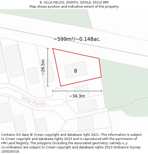 8, VILLA FIELDS, SNAITH, GOOLE, DN14 9RP: Plot and title map