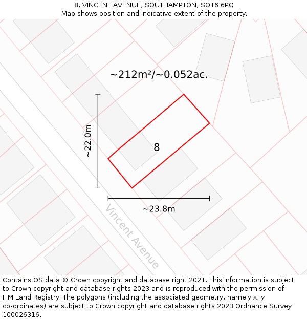 8, VINCENT AVENUE, SOUTHAMPTON, SO16 6PQ: Plot and title map