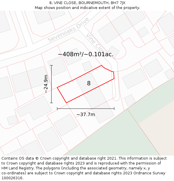 8, VINE CLOSE, BOURNEMOUTH, BH7 7JX: Plot and title map