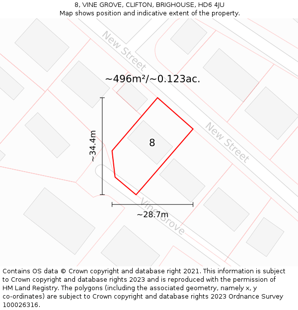 8, VINE GROVE, CLIFTON, BRIGHOUSE, HD6 4JU: Plot and title map