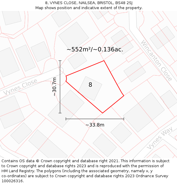 8, VYNES CLOSE, NAILSEA, BRISTOL, BS48 2SJ: Plot and title map