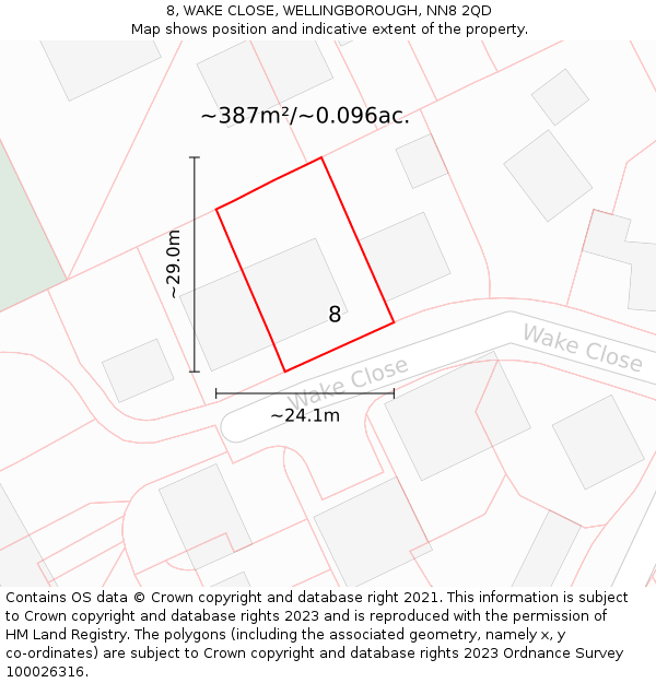 8, WAKE CLOSE, WELLINGBOROUGH, NN8 2QD: Plot and title map