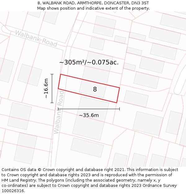 8, WALBANK ROAD, ARMTHORPE, DONCASTER, DN3 3ST: Plot and title map