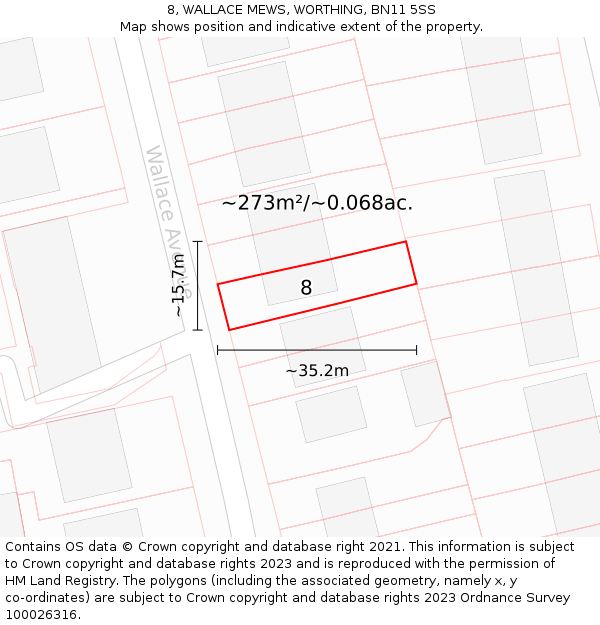 8, WALLACE MEWS, WORTHING, BN11 5SS: Plot and title map