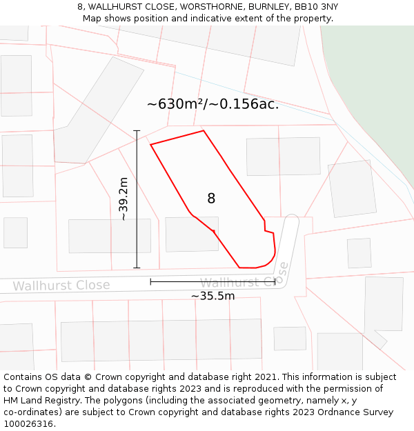 8, WALLHURST CLOSE, WORSTHORNE, BURNLEY, BB10 3NY: Plot and title map