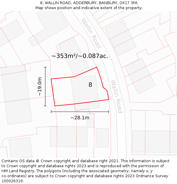 8, WALLIN ROAD, ADDERBURY, BANBURY, OX17 3FA: Plot and title map