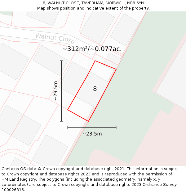 8, WALNUT CLOSE, TAVERHAM, NORWICH, NR8 6YN: Plot and title map