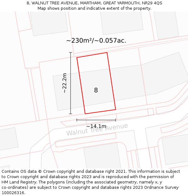 8, WALNUT TREE AVENUE, MARTHAM, GREAT YARMOUTH, NR29 4QS: Plot and title map