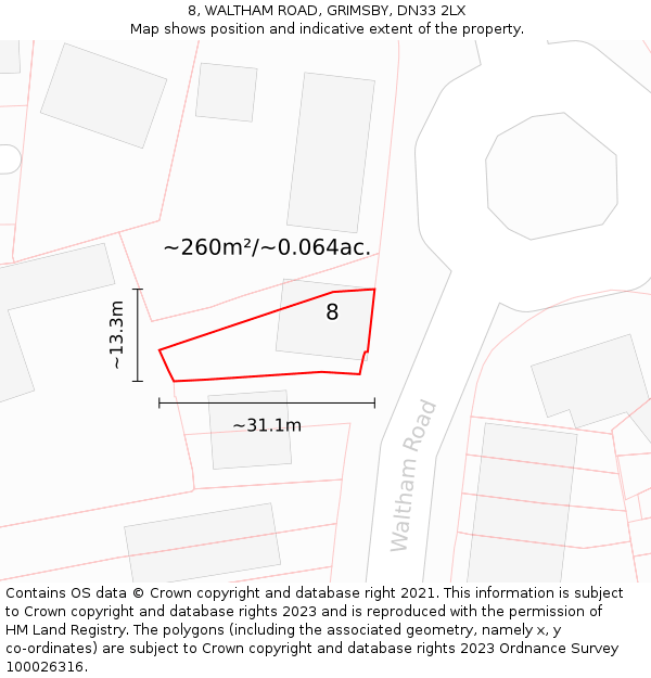 8, WALTHAM ROAD, GRIMSBY, DN33 2LX: Plot and title map