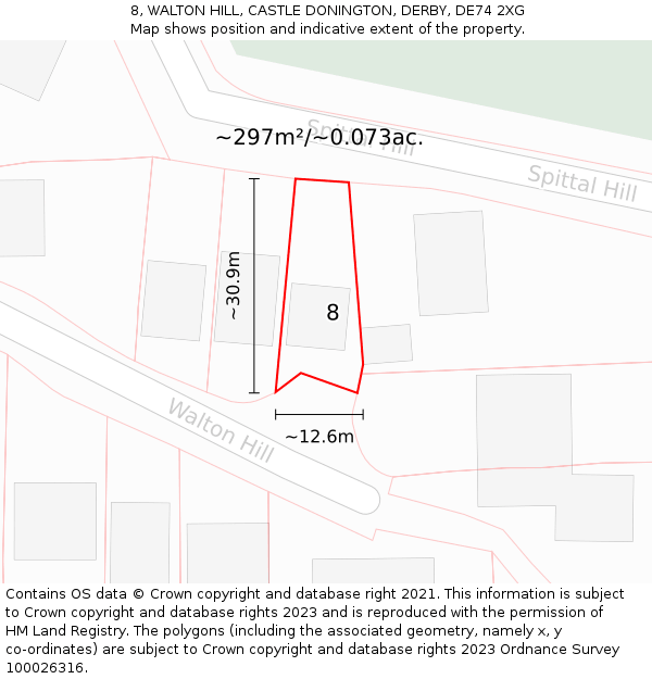 8, WALTON HILL, CASTLE DONINGTON, DERBY, DE74 2XG: Plot and title map