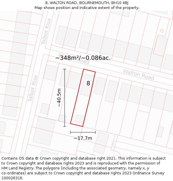 8, WALTON ROAD, BOURNEMOUTH, BH10 4BJ: Plot and title map