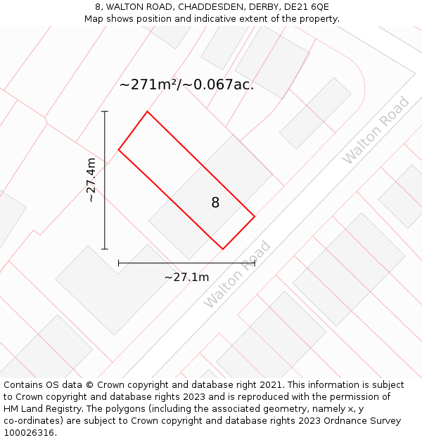 8, WALTON ROAD, CHADDESDEN, DERBY, DE21 6QE: Plot and title map