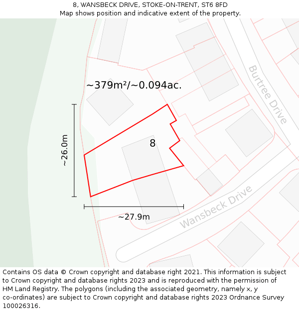 8, WANSBECK DRIVE, STOKE-ON-TRENT, ST6 8FD: Plot and title map