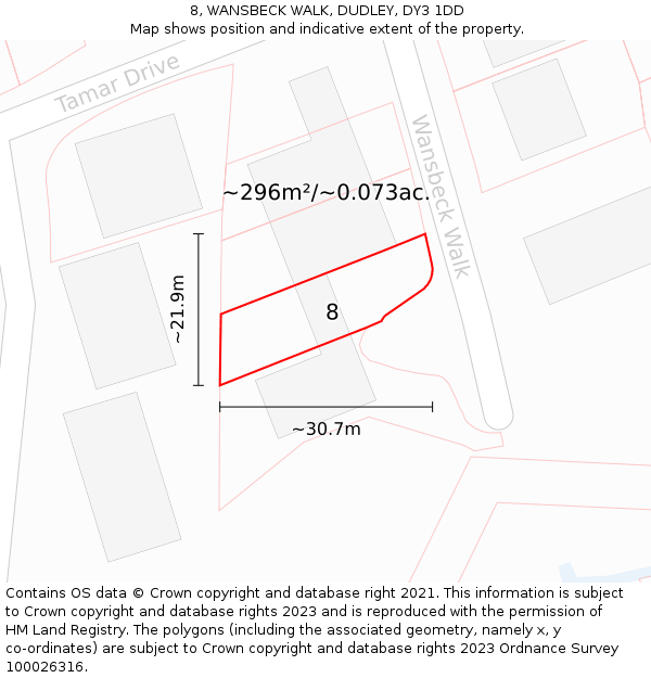 8, WANSBECK WALK, DUDLEY, DY3 1DD: Plot and title map