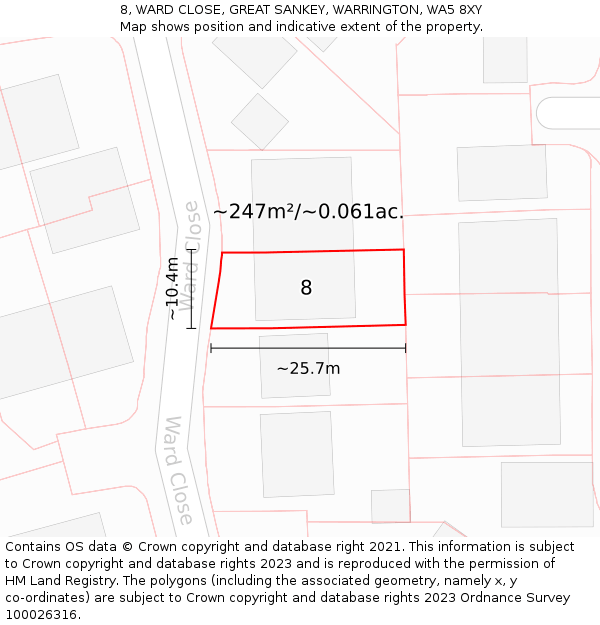 8, WARD CLOSE, GREAT SANKEY, WARRINGTON, WA5 8XY: Plot and title map