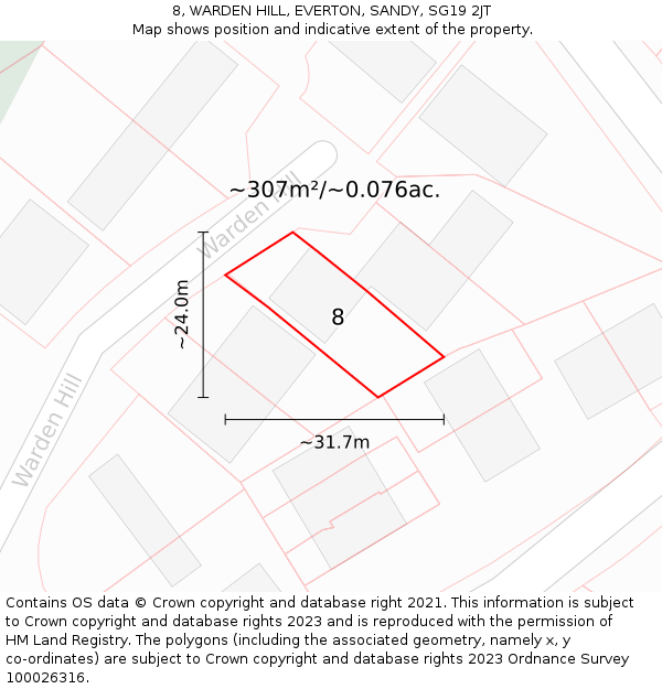 8, WARDEN HILL, EVERTON, SANDY, SG19 2JT: Plot and title map