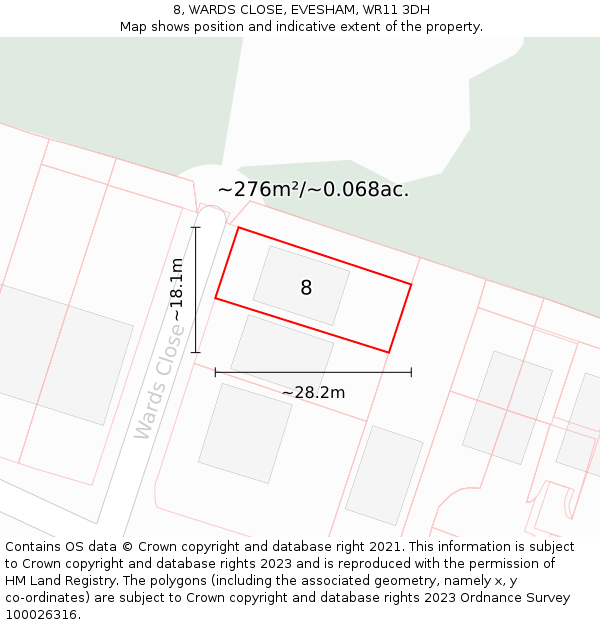 8, WARDS CLOSE, EVESHAM, WR11 3DH: Plot and title map