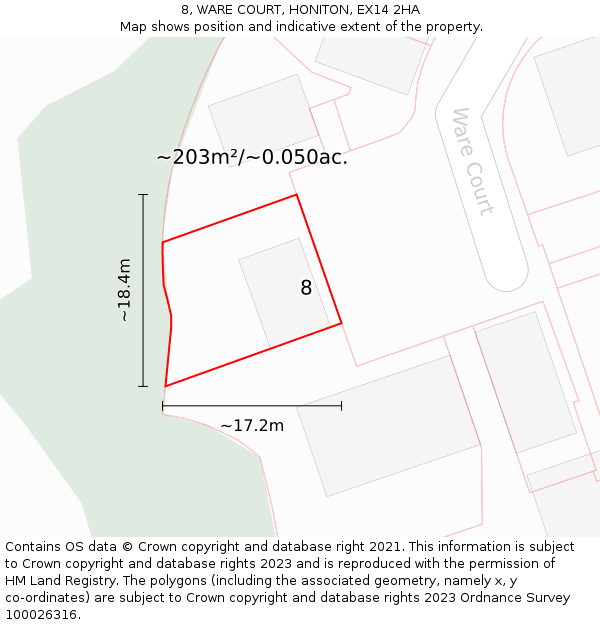 8, WARE COURT, HONITON, EX14 2HA: Plot and title map