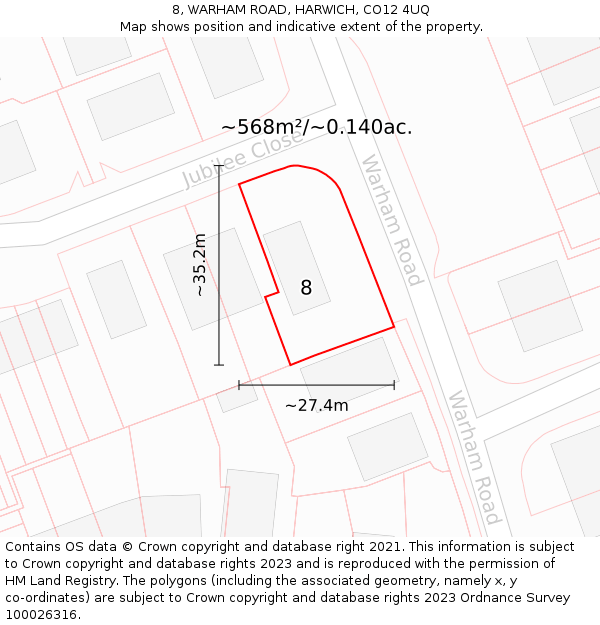 8, WARHAM ROAD, HARWICH, CO12 4UQ: Plot and title map