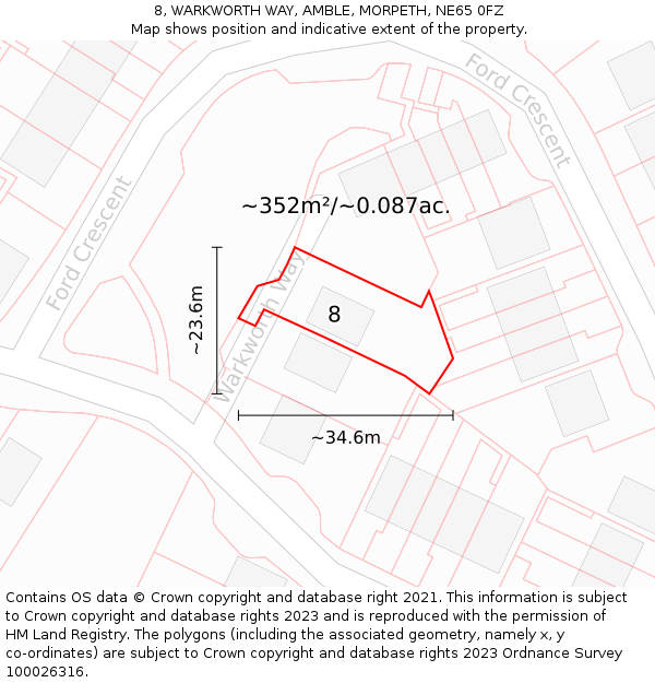 8, WARKWORTH WAY, AMBLE, MORPETH, NE65 0FZ: Plot and title map