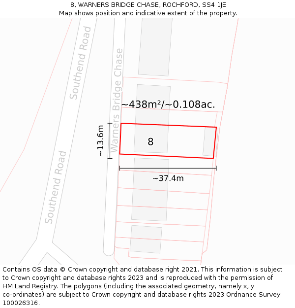 8, WARNERS BRIDGE CHASE, ROCHFORD, SS4 1JE: Plot and title map