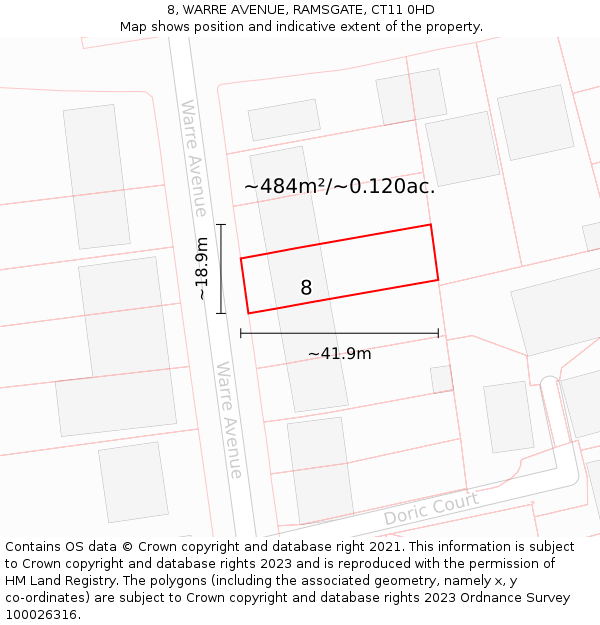 8, WARRE AVENUE, RAMSGATE, CT11 0HD: Plot and title map