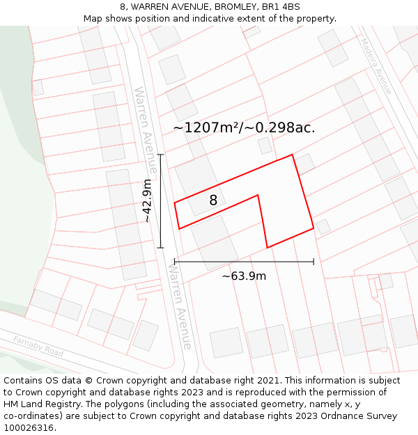 8, WARREN AVENUE, BROMLEY, BR1 4BS: Plot and title map