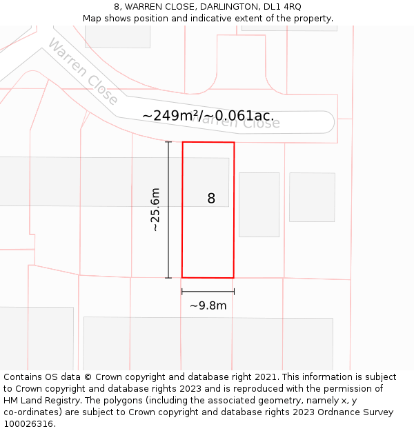 8, WARREN CLOSE, DARLINGTON, DL1 4RQ: Plot and title map